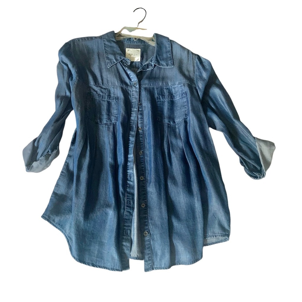 Denim Shirt w/ Tab Sleeves- Style & Co., size L, 100% Lyocell